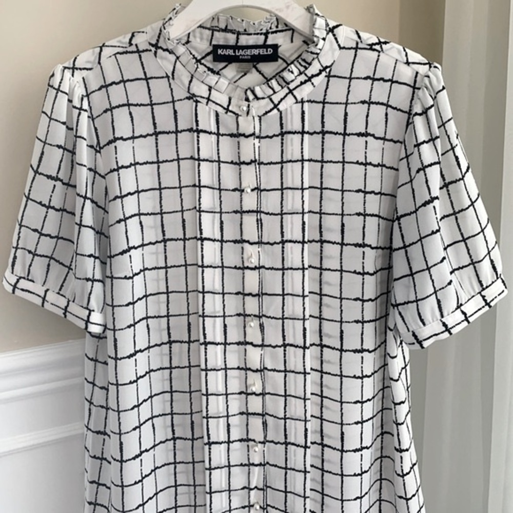 Karl Lagerfeld Paris size L plaid blouse - Picture 4 of 16